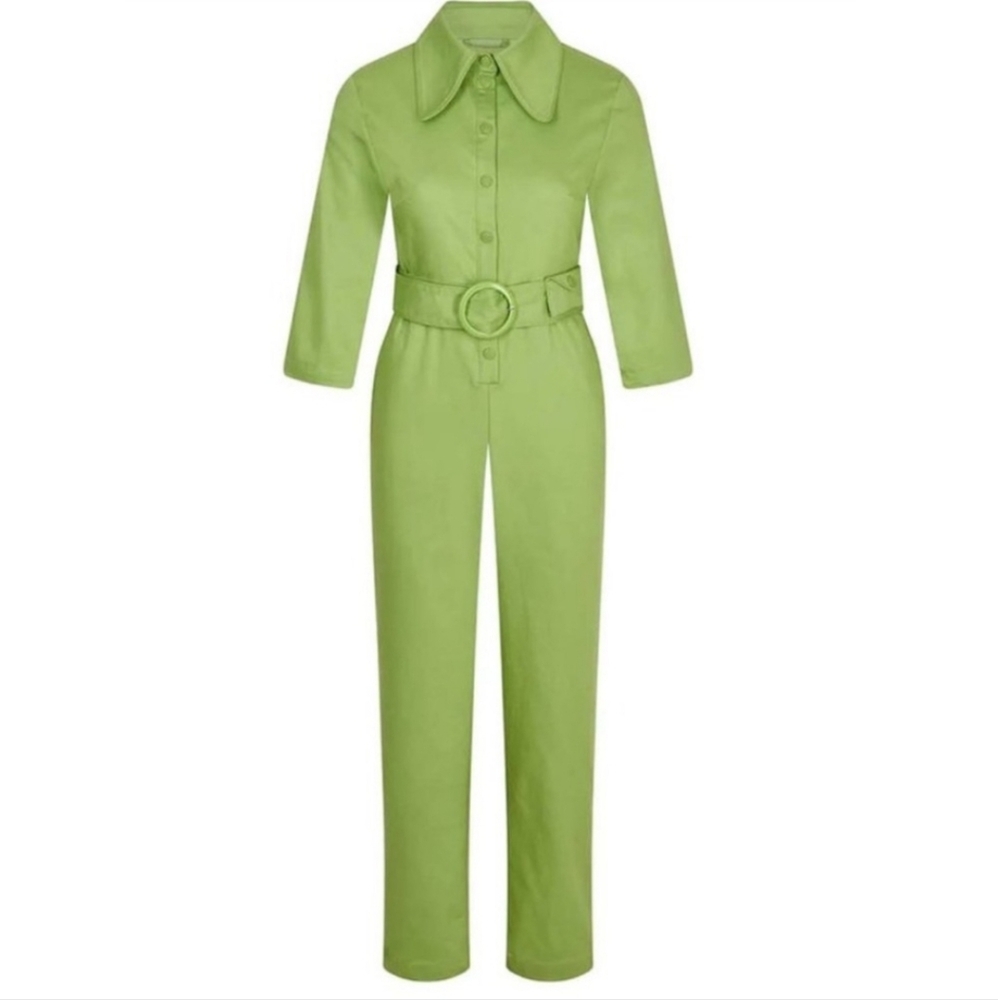 House Of Sunny NWT Golden Years Lime Green Belted 3/4 Sleeves Jumpsuit Sz 8 - Picture 15 of 15